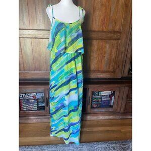 Calvin Klein Size 10 Maxi Dress w/‎ Spaghetti Straps Green Blue NWT